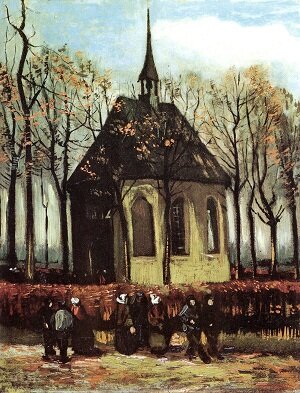 Винсент Виллем Ван Гог Антверпен Нюэнен, Прихожане покидающие реформатскую церковь в Нюэнене